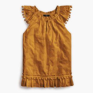 J. Crew | Mustard Yellow Eyelet Pom-Pom Top XS